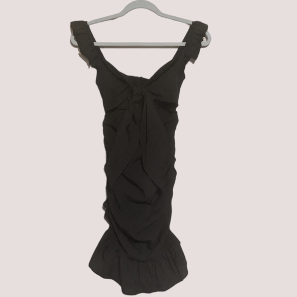 Pretty Little Thing Black Tie Bust Frill Detail Bodycon Dress Size 2 - Picture 4 of 8